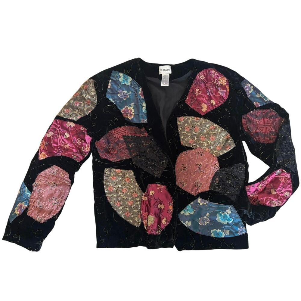 🖤 Patchwork Silk Blazer Jacket | Colorful Mixed‑Print Statement Layer 🧥 Size 0